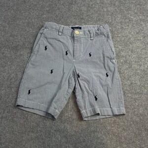 Polo Ralph Lauren Boys Shorts 6 Blue Striped Cotton Classic Fit Dress Shirt Prl